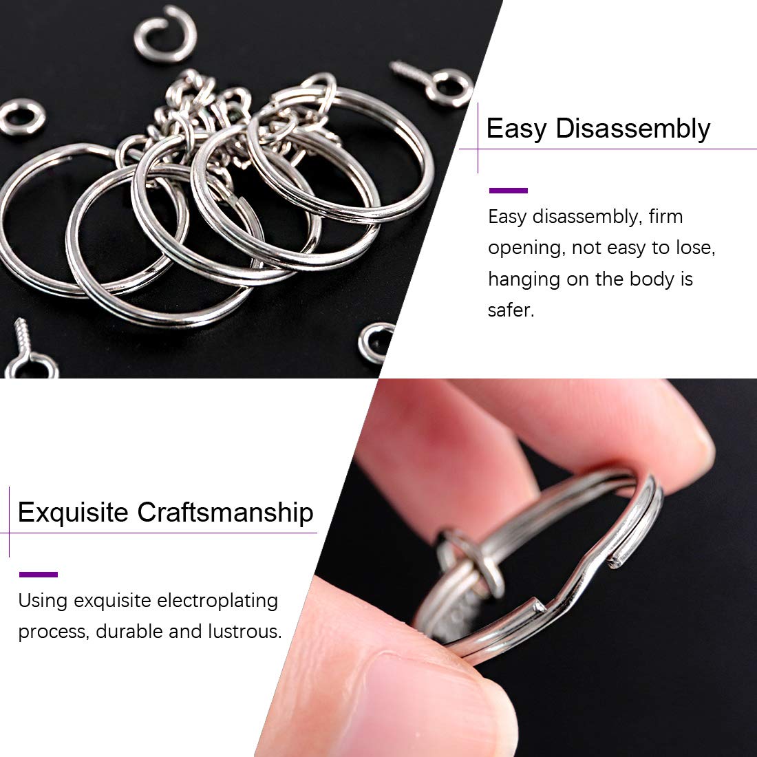 450Pcs 1" 25mm Sliver Key Chain Rings Kit, Including 150Pcs Keychain Rings with Chain and 150Pcs Jump Ring with 150Pcs Screw Eye Pins Bulk for Jewelry Findings Making (Sliver)