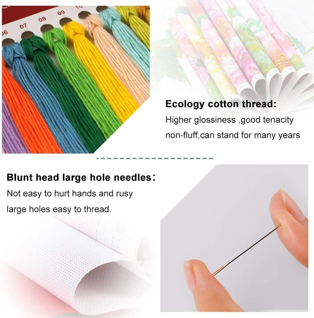 Night Stamped Cross Stitch Kits - Needlepoint Counted Cross Stitch Kits for Beginner Adult Crossstitching Printed Dimensions Scenery Patterns Stitch Embroidery Kits Arts and Crafts