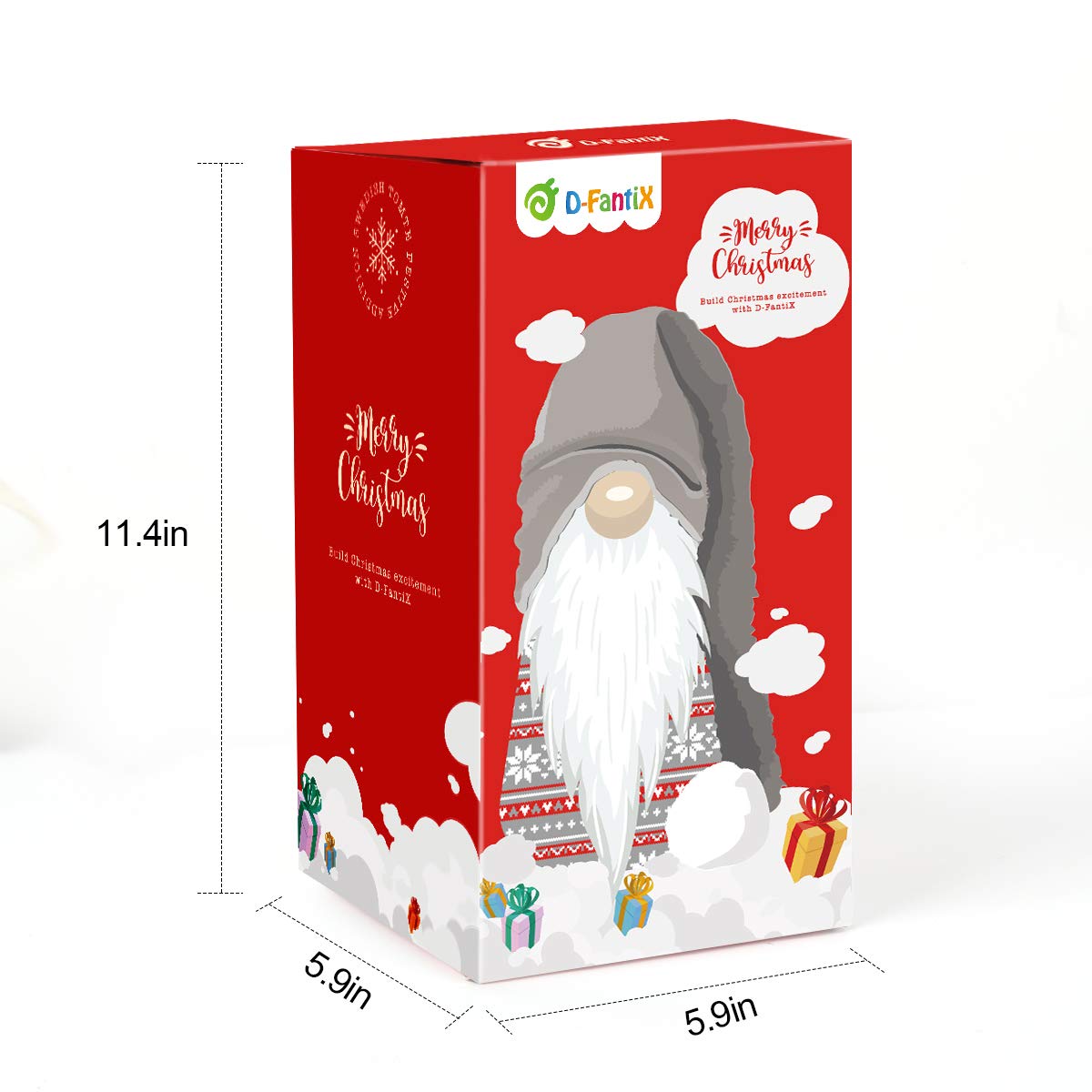 Christmas Gnome Plush 13 Inch Large Swedish Tomte Gnome Ornaments with Long Hat Holiday Scandinavian Christmas Decorations for Home (Grey, Nose Without Light)