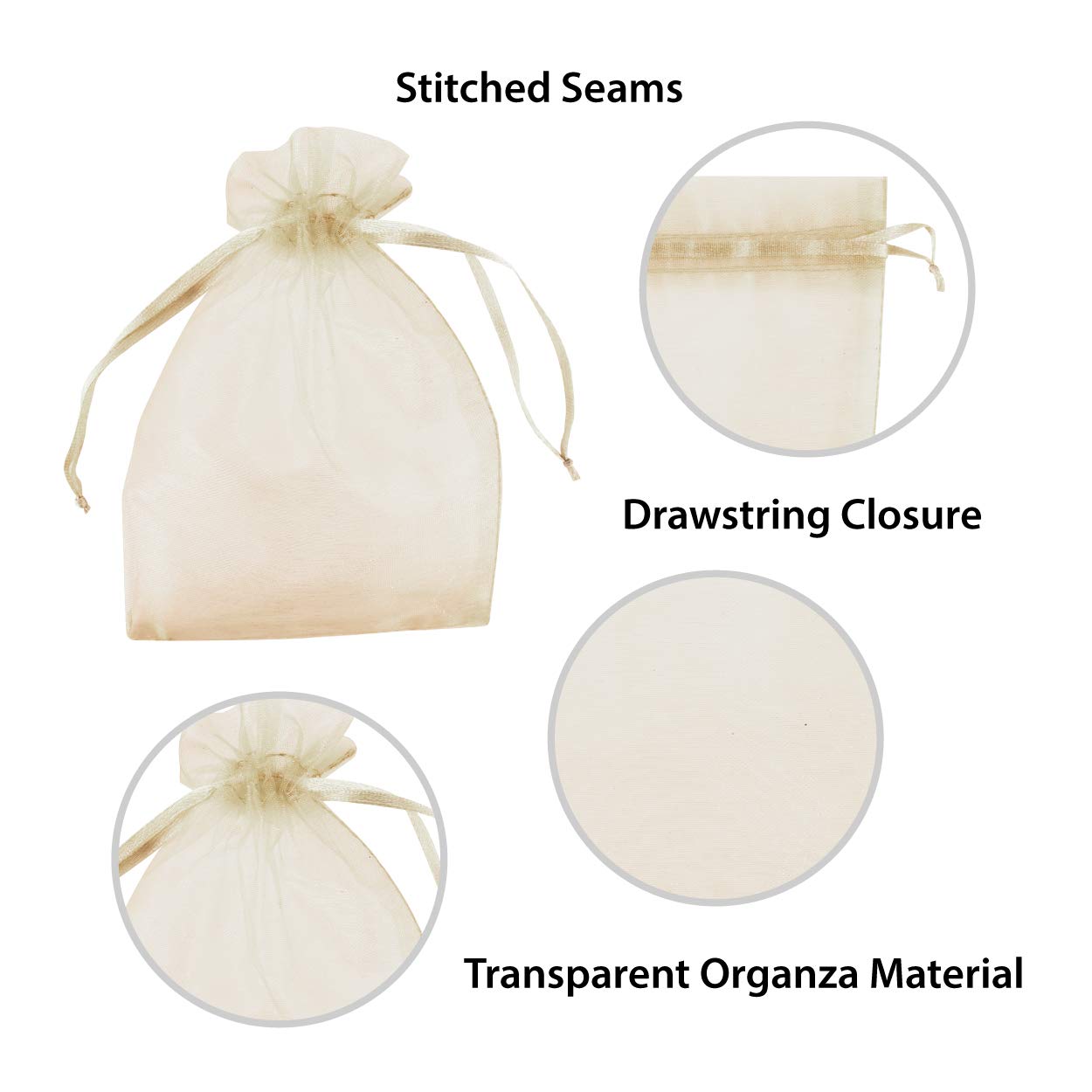 Super Z Outlet 100 Pack 4x6 Inch Mini Sheer Drawstring Organza Transparent Bags Jewelry Sack Pouches for Wedding, Party Decorations, Arts & Crafts Gifts (Ivory)