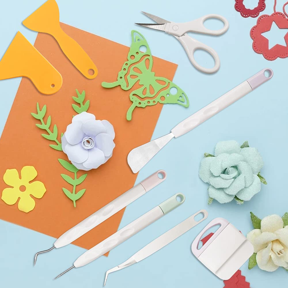 Weeding Tools for Vinyl, FineGood 8 PCS Weeding Tool Set Basic Craft Removal Kits Scissors Scraper Spatula Tweezers for Die Cut Cardstock Scrapbooking