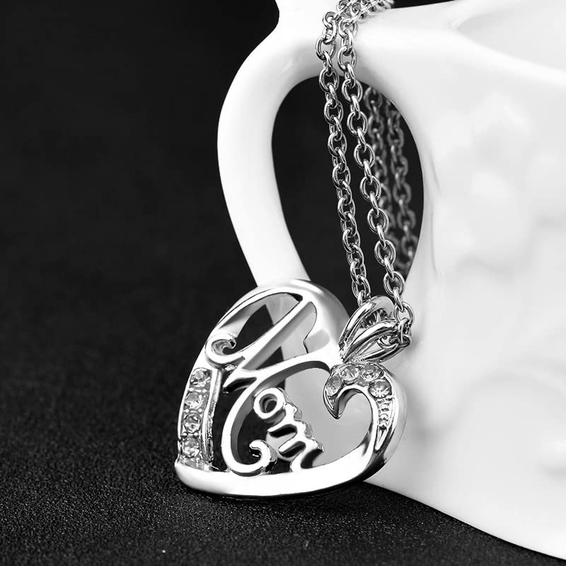 Mom Christmas Gifts Necklace - Mother Heart Pendant Necklace Mothers Day Necklace for Women from Daughter Son White