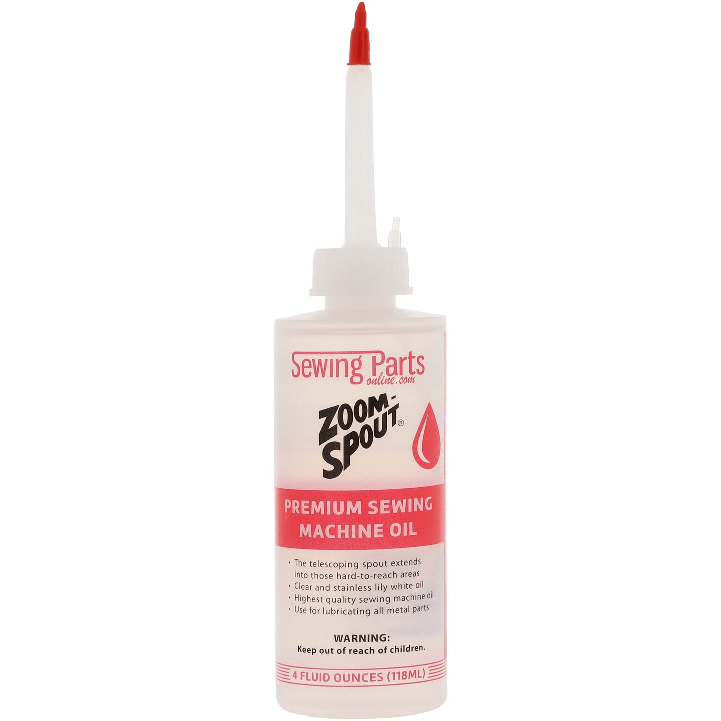 Premium Sewing Machine Oil with Zoom Spout Oiler | 4FL OZ of Stainless Lily White Oil with Flexible Telescoping Spout, Ideal for Sewing and Textile Machinery - by Sewable