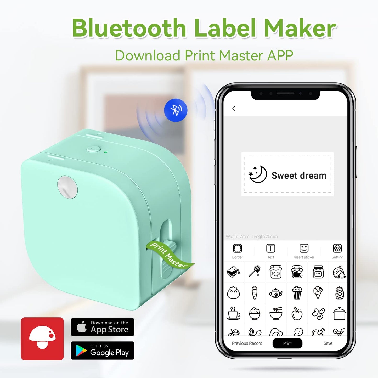 Zodzi Label Makers, Label Maker Machine with Tape P12 Pro, Portable Mini Thermal Inkless Label Printer with Fonts, Bluetooth Sticker Maker for Home Office Organization Labeling