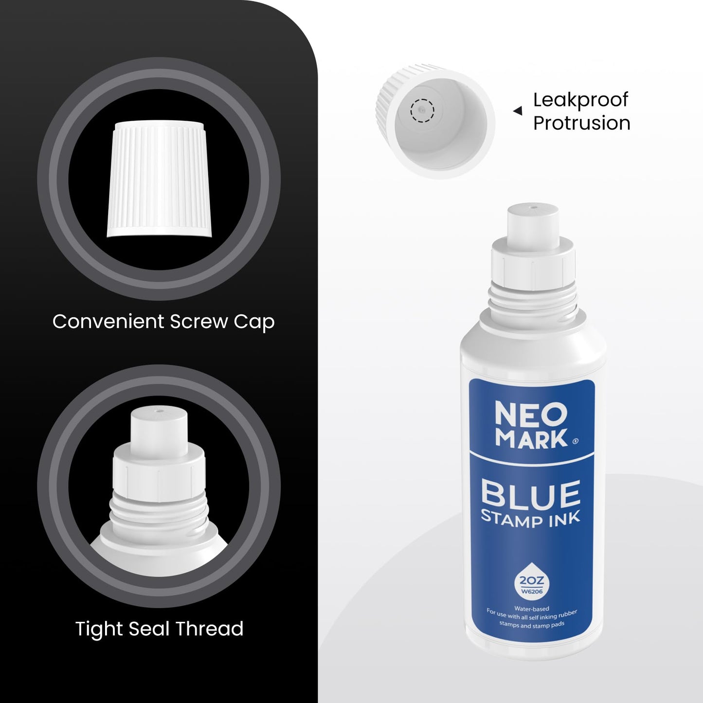 NEO MARK Premium Stamp Ink, Quick-Drying & AP-Certified Non-Toxic Refill Ink for Self-Inking Stamps, Date Stamps and Stamp Pads (Blue, 2oz)