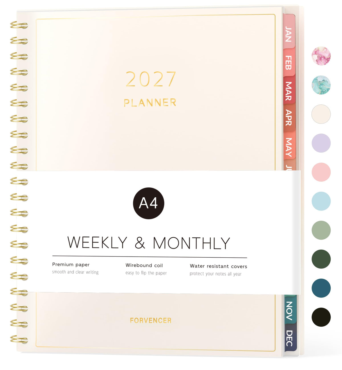 2027 Planner Weekly & Monthly, Flexible Cover Calendar Planner A4