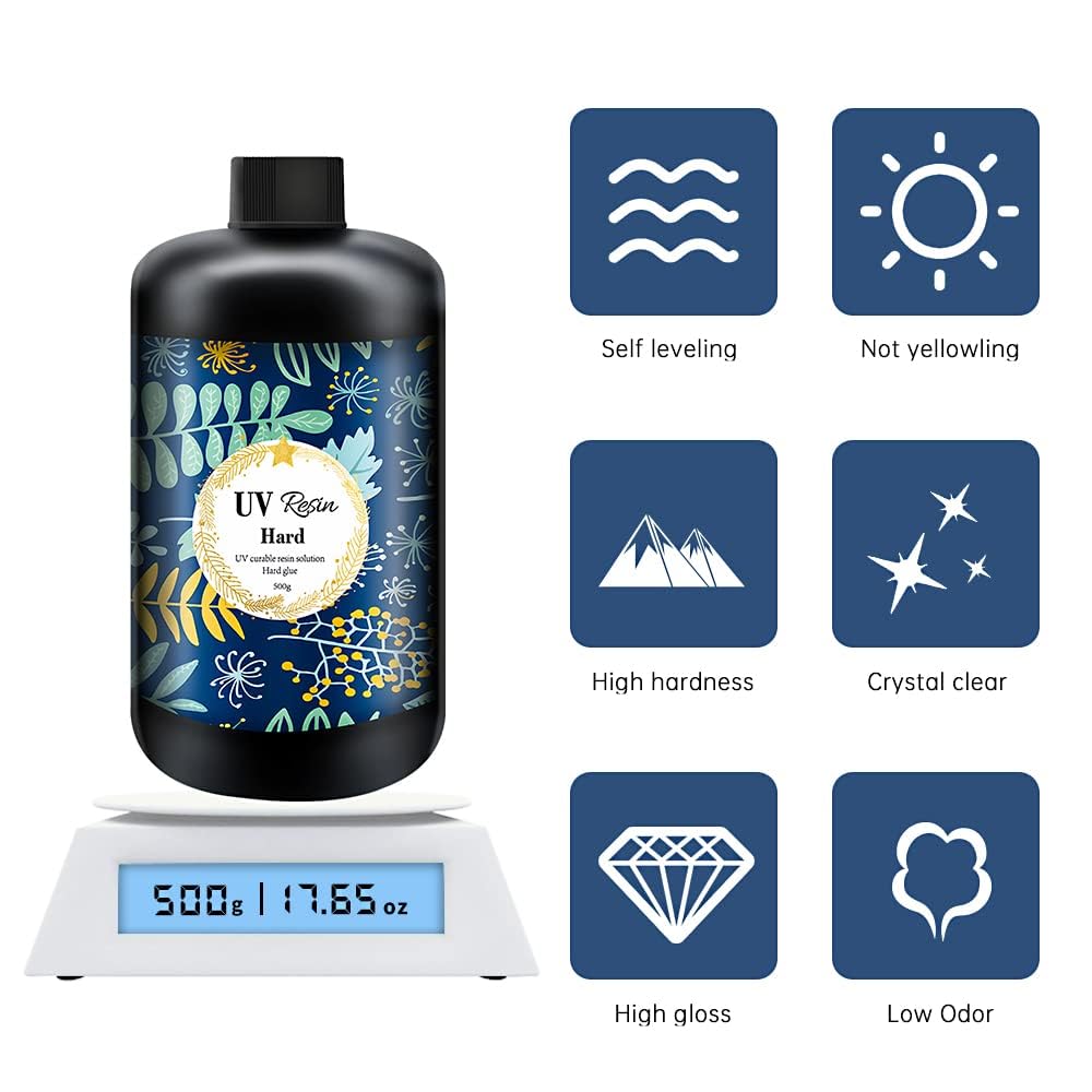 Crystal Clear Hard UV Resin Upgraded Formula Ultraviolet Fast Curing for Jewelry Making Craft Decoration, Hard Transparent Glue Solar Cure Sunlight Activated Resin (500g)