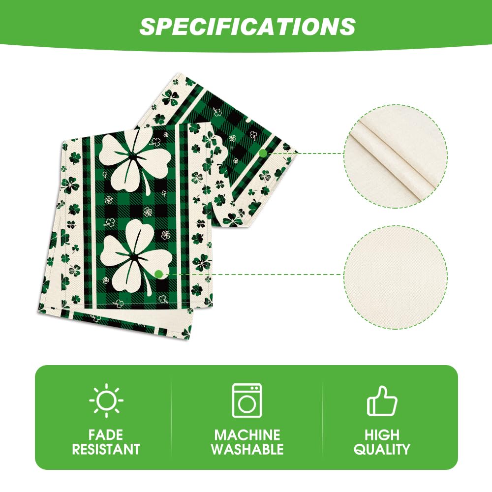 Green Clover Buffalo Plaid Shamrocks St.Patrick's Day Table Runner, Seasonal Kitchen Dining Table Decoration for Indoor Home Party 13x72 Inch