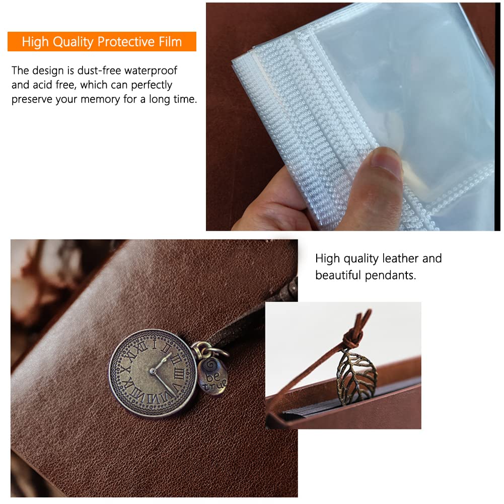 Photo Album 4x6 160 Photos, Leather Photo Albums with Writing Space With 30 Writing Paper, Travel Family Wedding Kids Graduation Ultrasound Baby Picture Album Scrapbook Photo Album