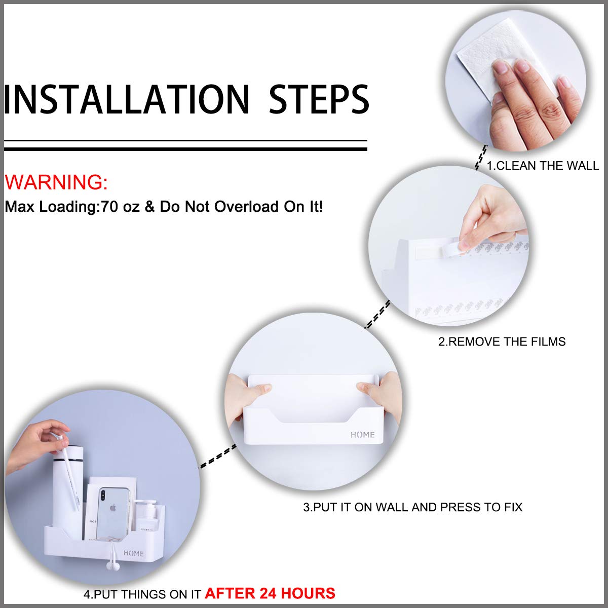 OKOMATCH Wall Mounted Plastic Shelf, White, 1 Shelf, Ideal for Bedroom, Dorm, Office, RV - Easy to Install, Organizes Small Items