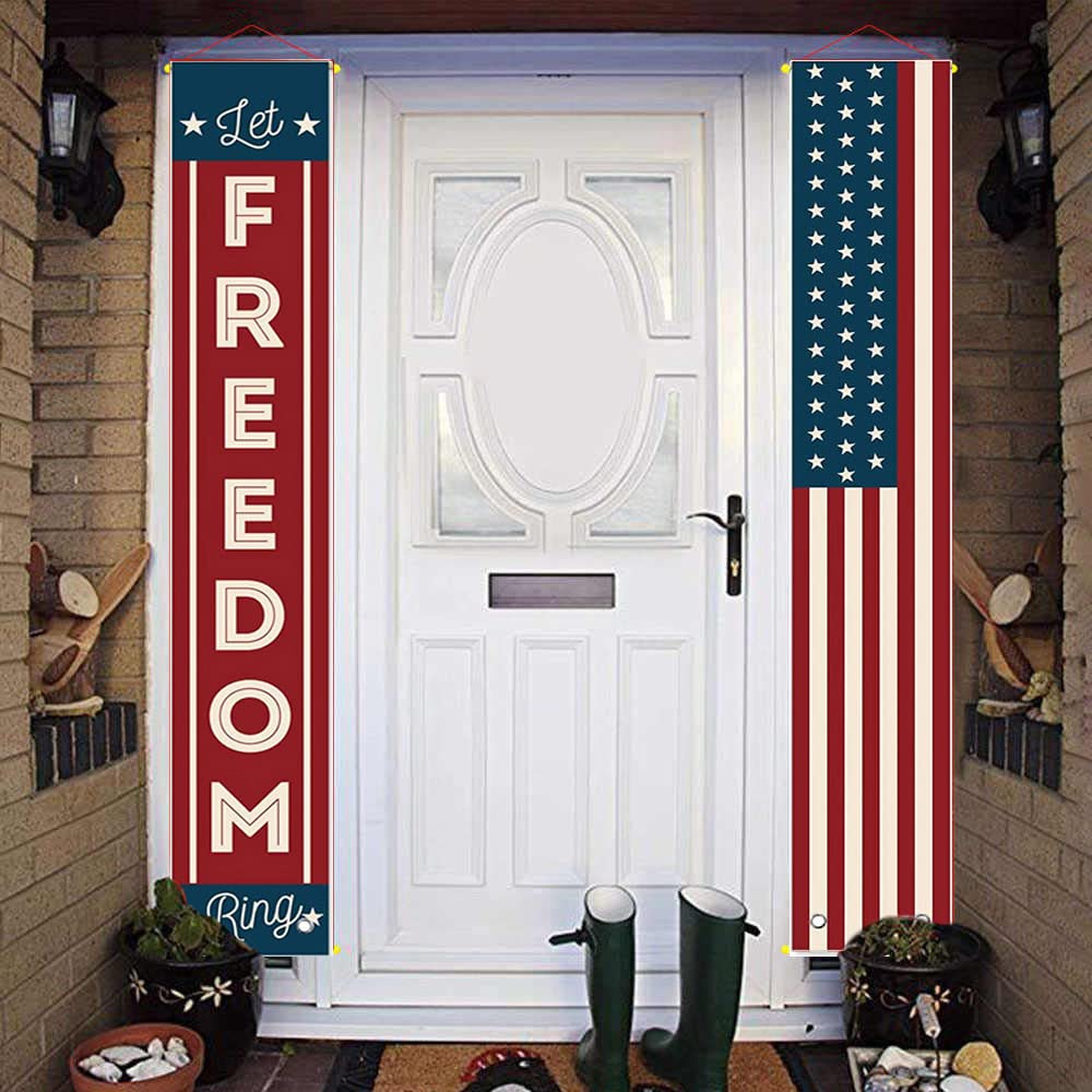 4th of July Decorations Outdoor Patriotic Memorial Day Decor, Independence Veterans Labor Day Hanging American Flag and Banner Wreath, Stars and Stripes Porch Sign Party Supplies - Red White Blue 2026