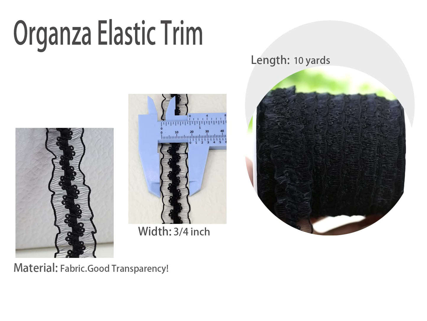 JESEP YONG 120 Yards Elastic Ruffle Ribbon for Sewing Assortment Organza Lace Trim 3/4 inch Stretch Crochet Craft Lace Trim Band Clothing and Garment for DIY Headband-Clothes-Bonnets-Hat