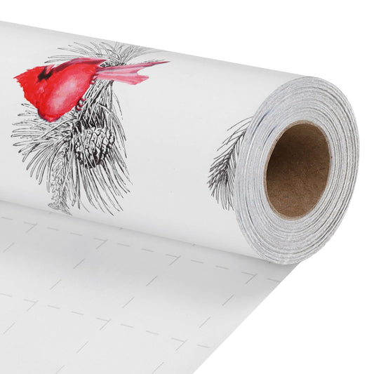 Cardinal Christmas Wrapping Paper Roll, Elegant Red Bird Holiday Gift Wrap with Pine Branches, Nature Xmas Paper for Winter Party, Presents, Family, Friends – 17 inch x 33 feet
