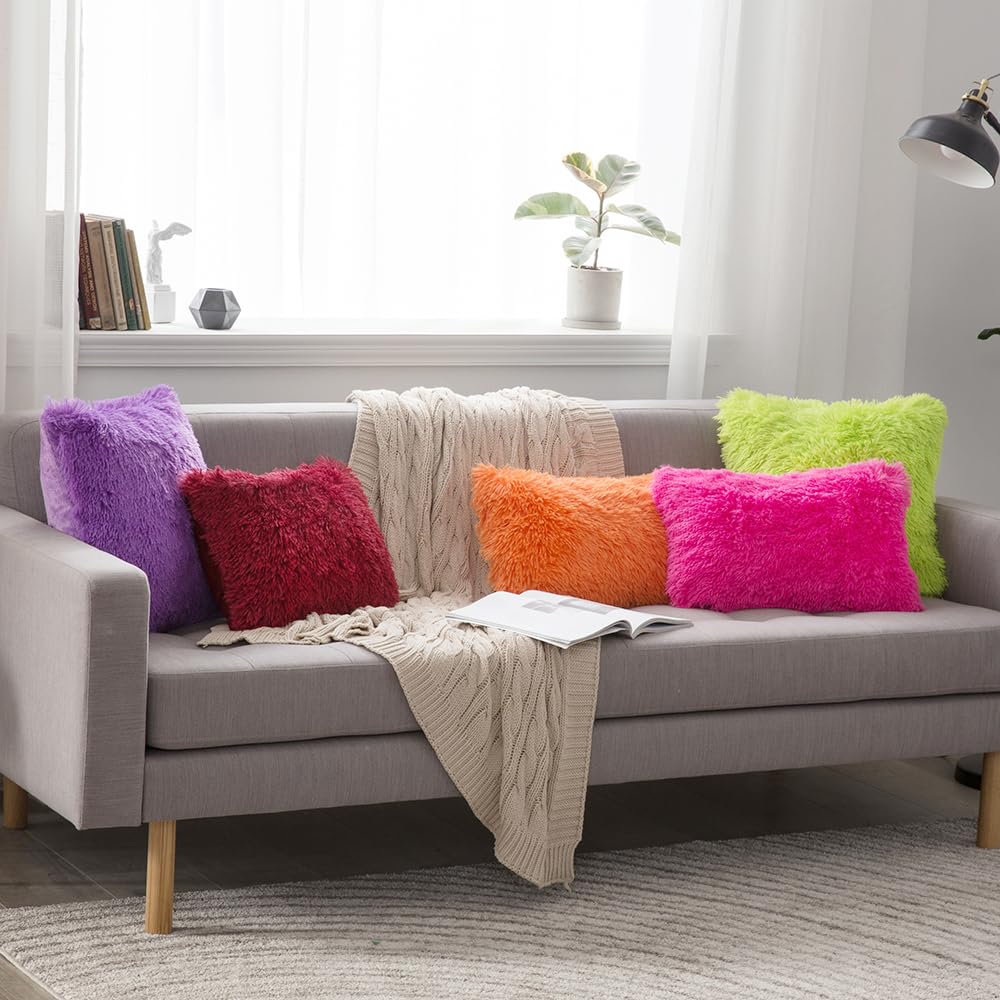 MIULEE Pack of 2 Luxury Faux Fur Throw Pillow Cover Deluxe Fall Decorative Plush Pillow Case Cushion Cover Shell for Sofa Bedroom Car 18x18 Inch Orange Halloween