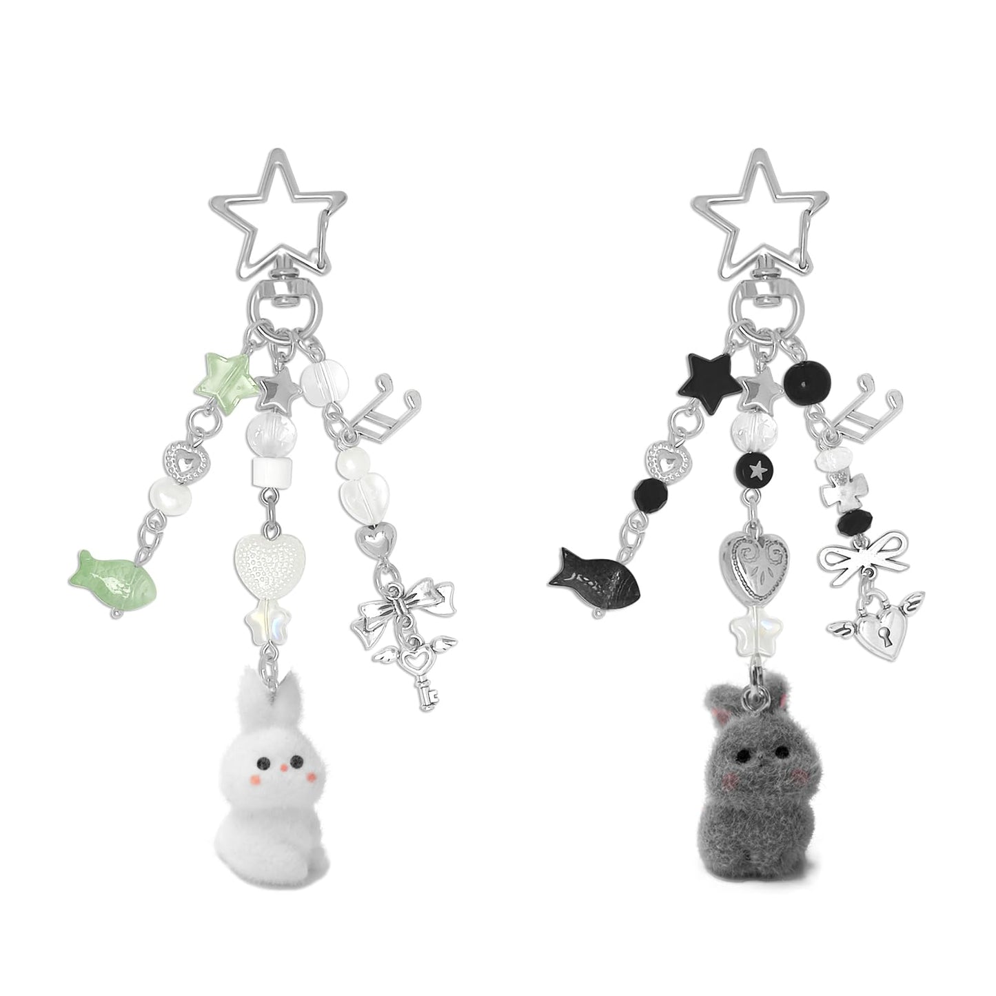 Nalefow Cute Pink Keychain,Fuzzy Cat Keychain Aesthetic Y2K KeychainStylish KeychainsAccessories (Gray & White Rabbit)