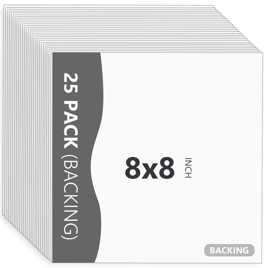 25 Pack Backing Boards Only - 8x8 Uncut White Mats Matboards, Acid Free & White Core Backerboards, Ideal for Photos/Pictures/Prints/Frames/Arts