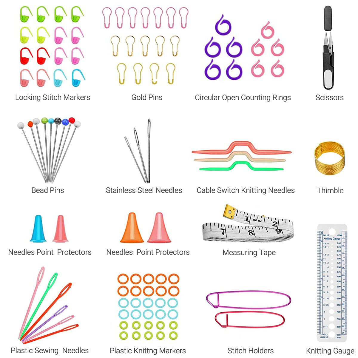 URWOOW 100 Pcs Crochet Hook Set with Yarn Knitting Needles Sewing Tools Full Set Knit Gauge Scissors Stitch Holders Household Tool Kit