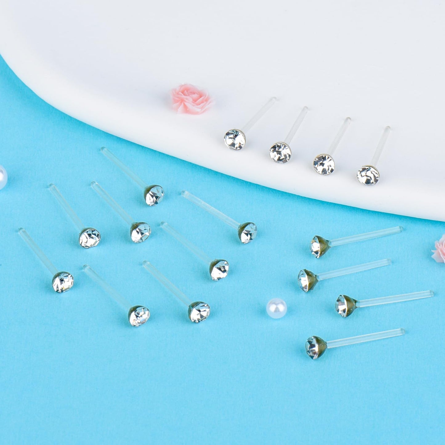 Plastic Earrings,80pcs Cubic Zirconia Earrings for Gril, medical grade plastic Post earrings for sensitive ears, 3mm stud for women hypoallergenic