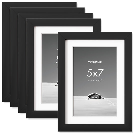 5x7 inch Picture Frame, 5x7 Photo Frames with 4x6 Removable Mat - High Definition Plexiglass - Vertical and Horizontal Display - Wall Hanging Frame - Black, 5 Pack