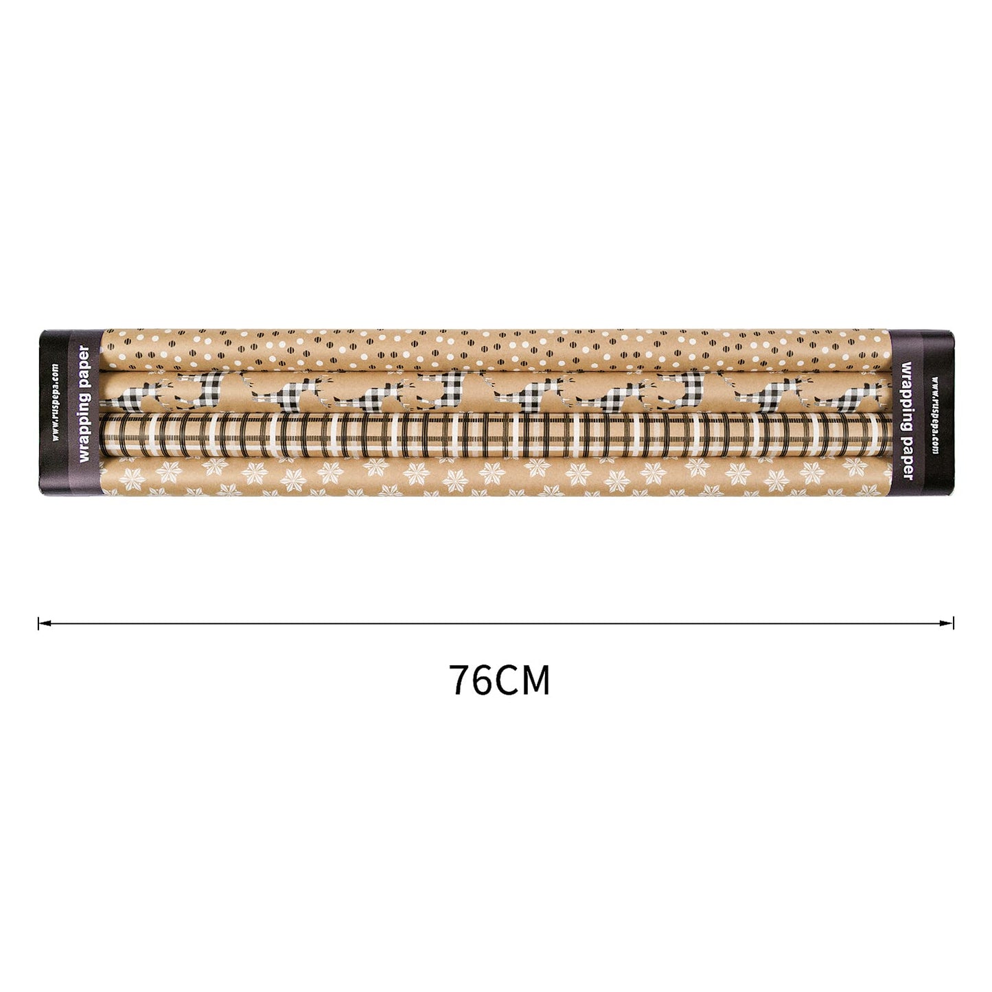 Christmas Wrapping Paper, Kraft Paper - Deer, Snowflake and Plaid Style Designs - 4 Rolls - 30 inches x 10 feet per Roll