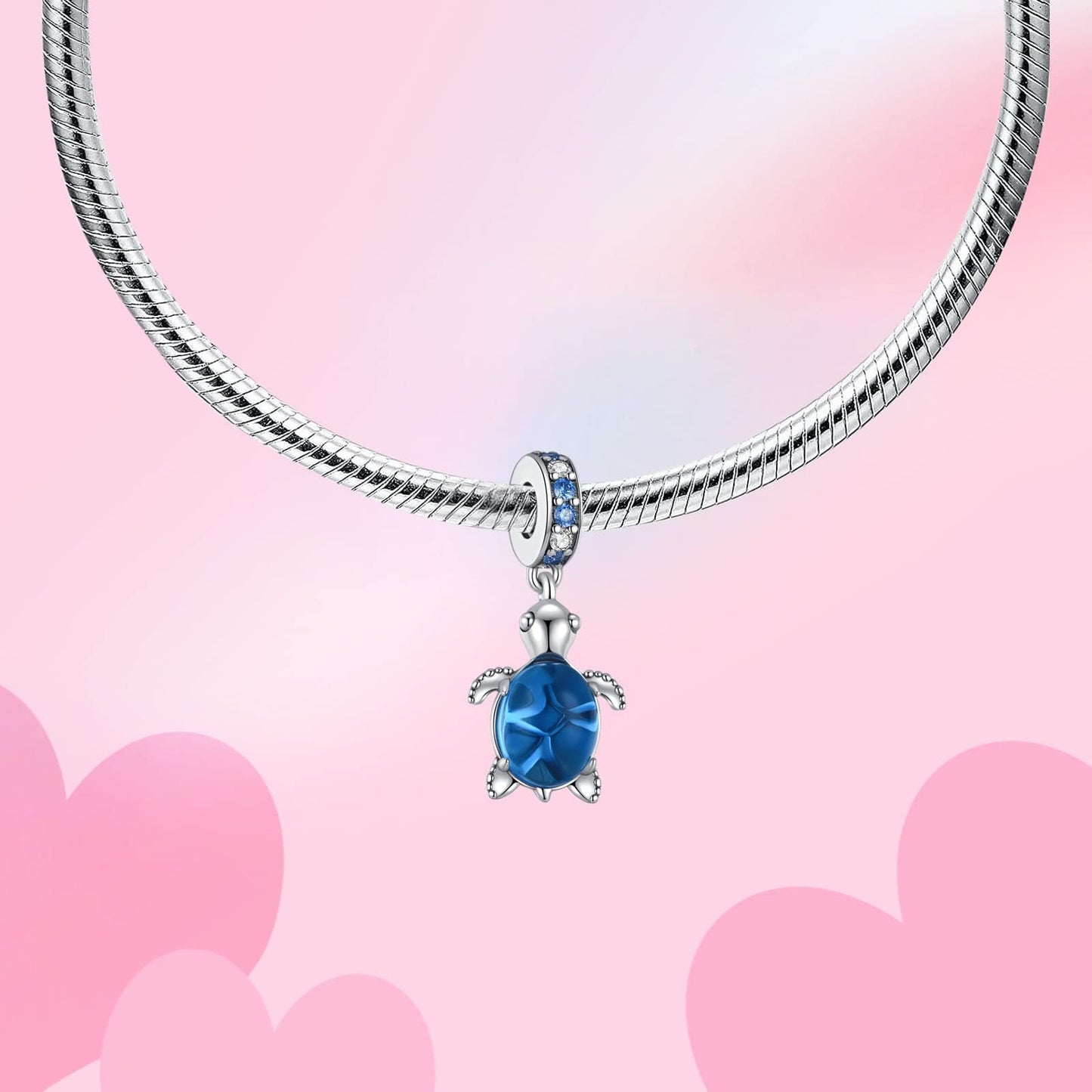 Alstade Blue Cute Sea Turtle Dangle Charm 925 Sterling Silver Charms fits Bracelets and Necklace Pendant Bead Charms Jewelry Present for Women Family Friends