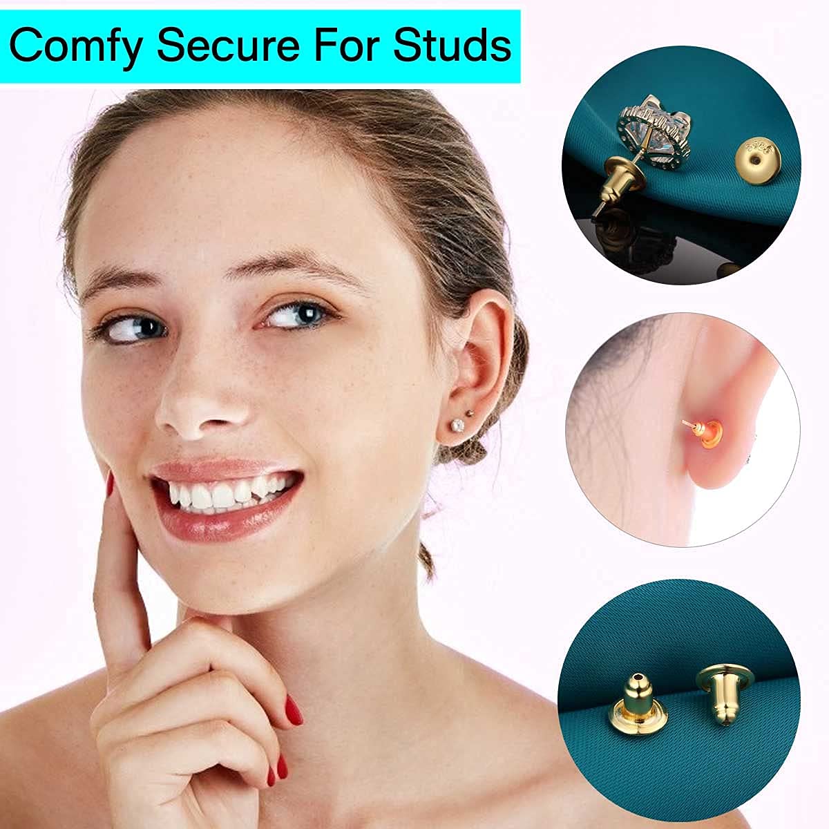 Catinee 14K Earring Backs,Plated Gold Earring Backs for Studs Secure,Hypoallergenic Earring Backs Apply To Earring Backs For Droopy Ears