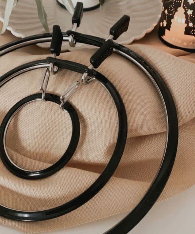 Nurge Premium Quality, Metal Spring Tension Embroidery Hoops, Cross Stich Hoop, Darning Hoops, Embroidery Tension Shed (Black, Siz Mix)