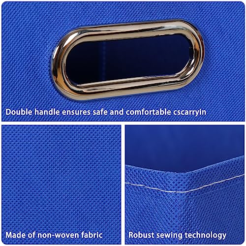 SEVENDOME Fabric Storage Bins Cube,11x11x11 Fabric Cubby Organizer Baskets with Handle, Foldable Basket for Closet or Collapsible Storage Box Set of 2 (Dark Blue)