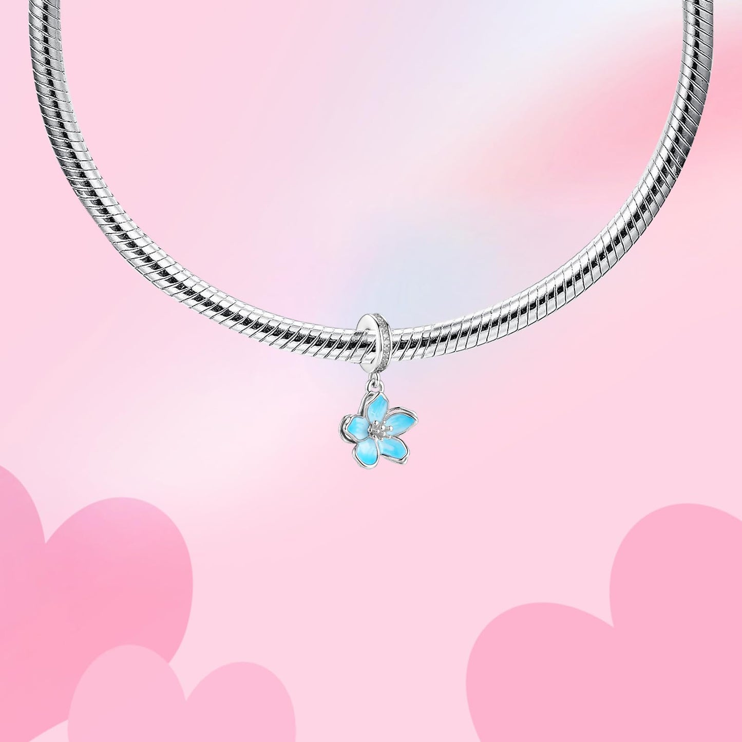 Alstade Blue Cherry Blossom Dangle Charm 925 Sterling Silver Charms fits Bracelets and Necklace Pendant Bead Charms Jewelry Present for Women Family Friends