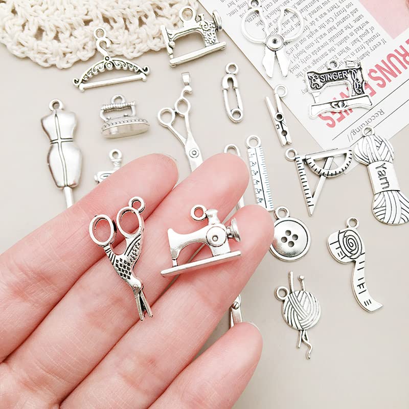 WOCRAFT 120pcs Antique Silver Sewing Tool Charm for Jewelry Making Alloy Sewing Charms for DIY Crafts (SN049)