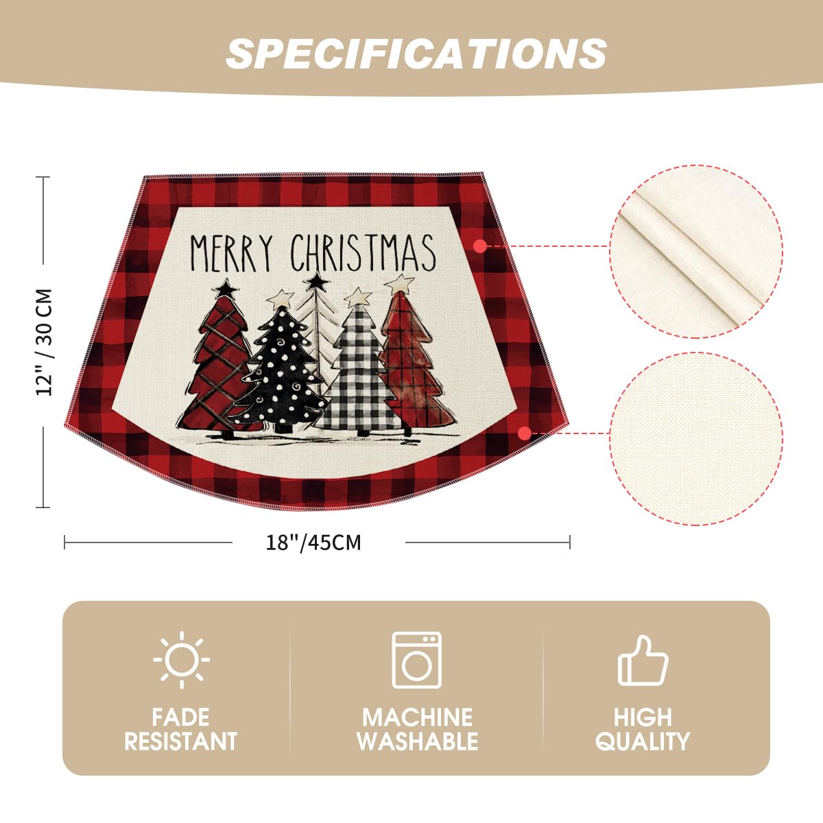 Artoid Mode Red Christmas Trees Wedge Shape Placemats for Round Table Set of 6, Winter Seasonal Kitchen Dining Table Decoration for Indoor Party Home