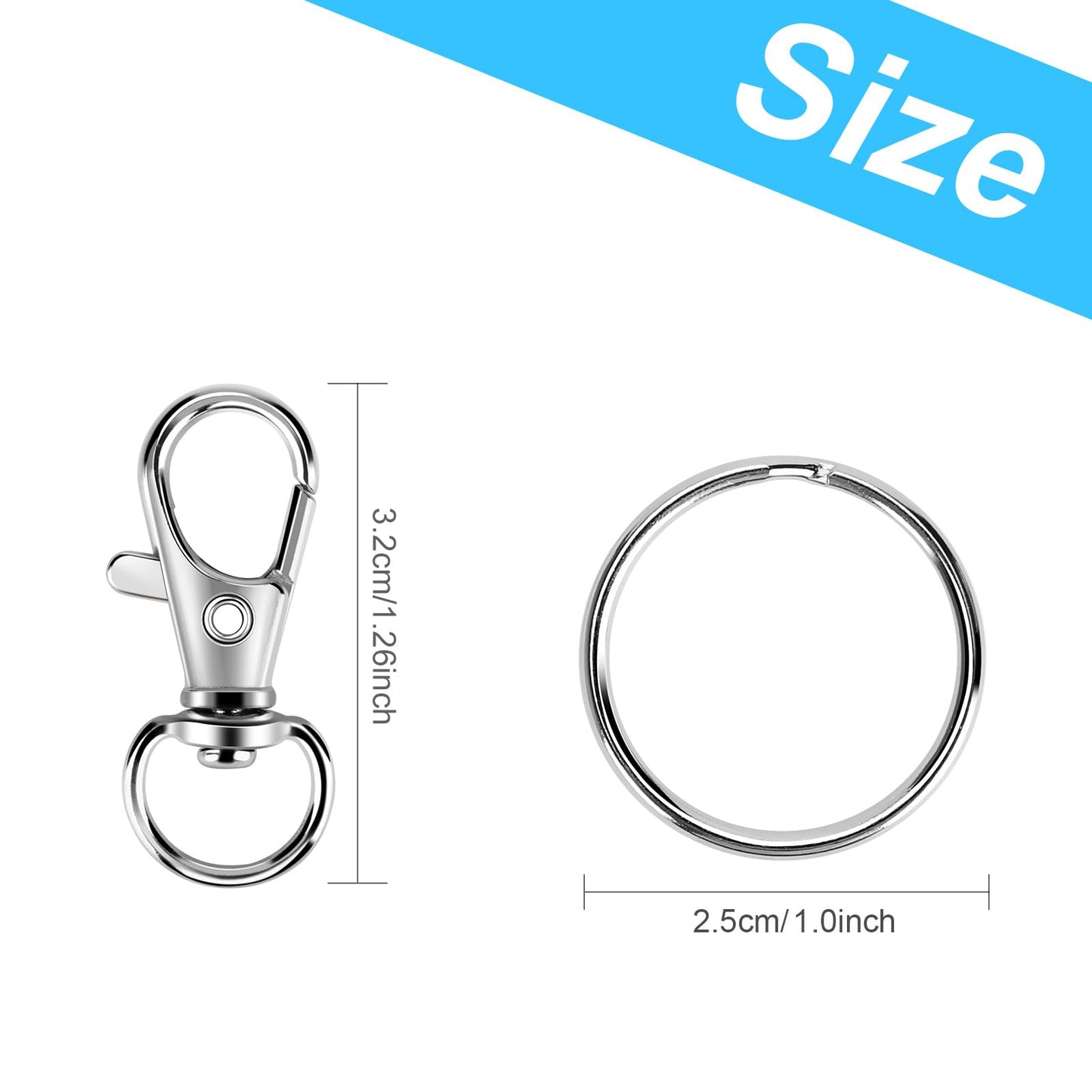 50PCS Metal Lobster Claw Clasp with Key Rings, 25PCS Keychains Clips Hooks and 25PCS Key Chain Rings, Keychain Accessories, Keychain Ring Making kit for Crafts, Silver