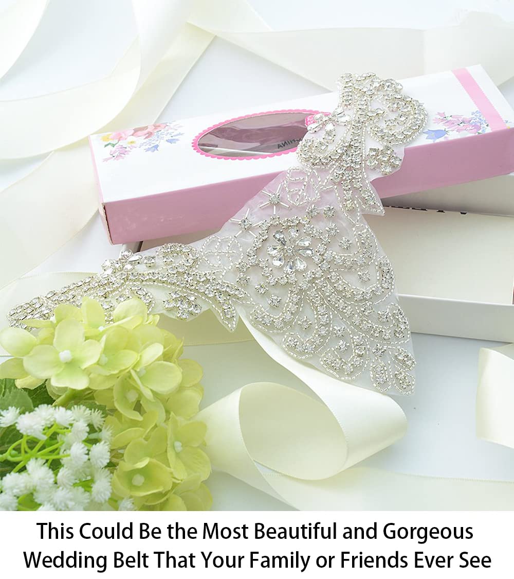 ShiDianYi Diamante Sweet Heart Rhinestone Bridal Sash Applique, Pearl Beaded Wedding Applique