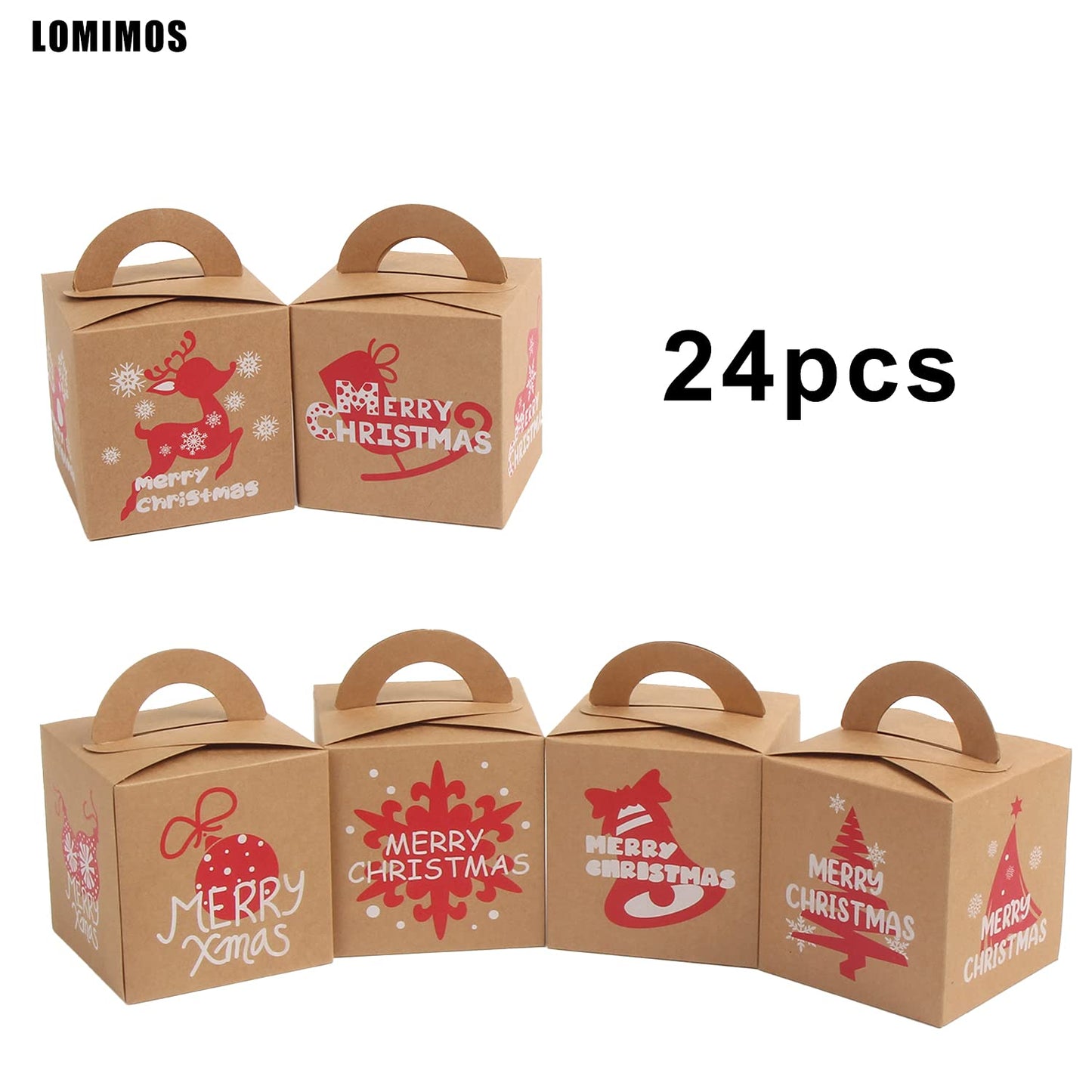 LOMIMOS 24PCS Christmas Bakery Boxes,Mini Kraft Cardboard Boxes for Cupcakes Cookies Brownies Donuts Dessert Gift-Giving Packaging