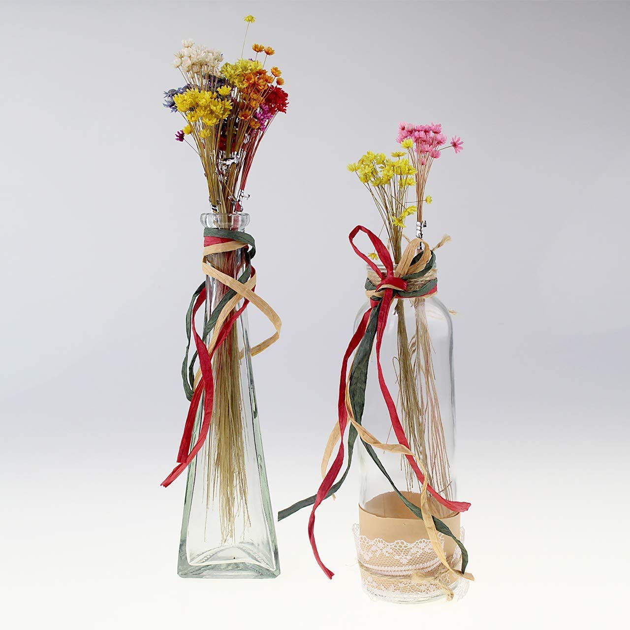 CREATRILL 3 Rolls Red Green Kraft 1/4" by 492 Feet Raffia Ribbon/String, 164 Feet Each Roll, Packing Paper Twine for Christmas