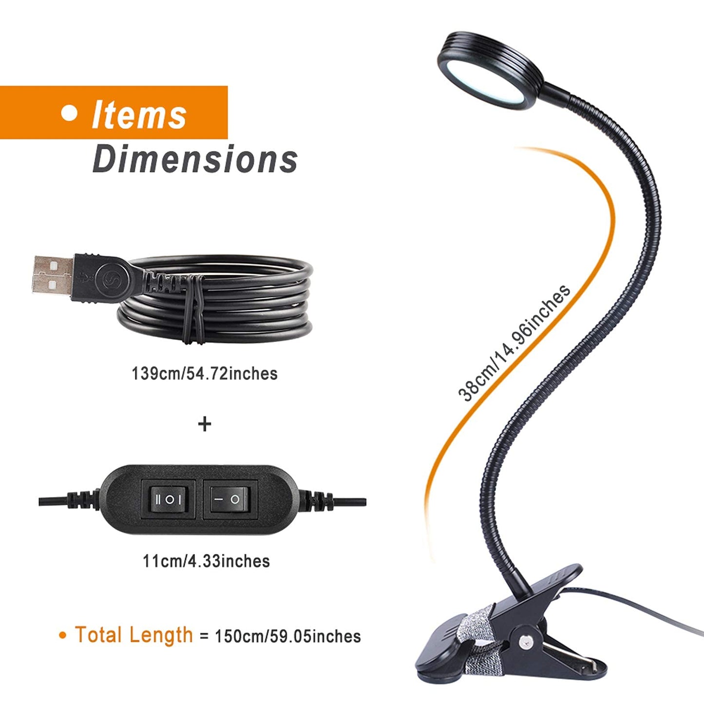 LEPOWER Clip on Light/Reading Lights/Book Lights/Desk Lamp Color Changeable/Night Light Clip on for Desk, Bed Headboard and Computers, Adapter Included (Black)