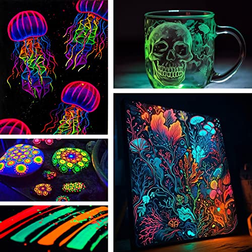 Roizefar Fabric Paint, 10 Colors Glow in the Dark Paint, 3D Permanent Acrylic Textile Paint (20 ml/0.68 oz), Neon Craft Painting Fabric Paint for Clothes, Canvas, T-Shirt, Ideal for Art Supplies and