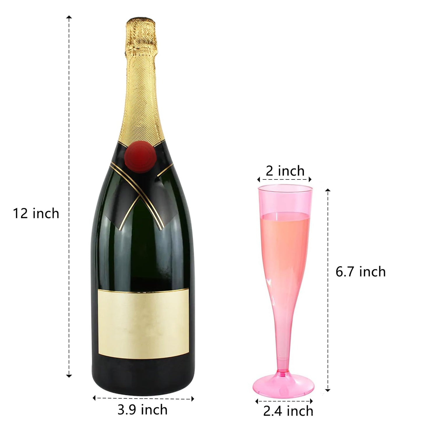 36 Pack Clear Pink Plastic Champagne Flutes - 7OZ Pink Champagne Flutes Plastic, Champagne Glasses Disposable for Party Valentine's Day New Year's