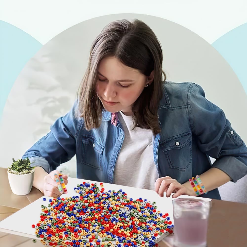 QPIXVB 1100pcs Multicolor Pony Beads, 6x9mm Plastic Cylindrical Craft Beads for Bracelets, Hair Braids, Jewelry Making