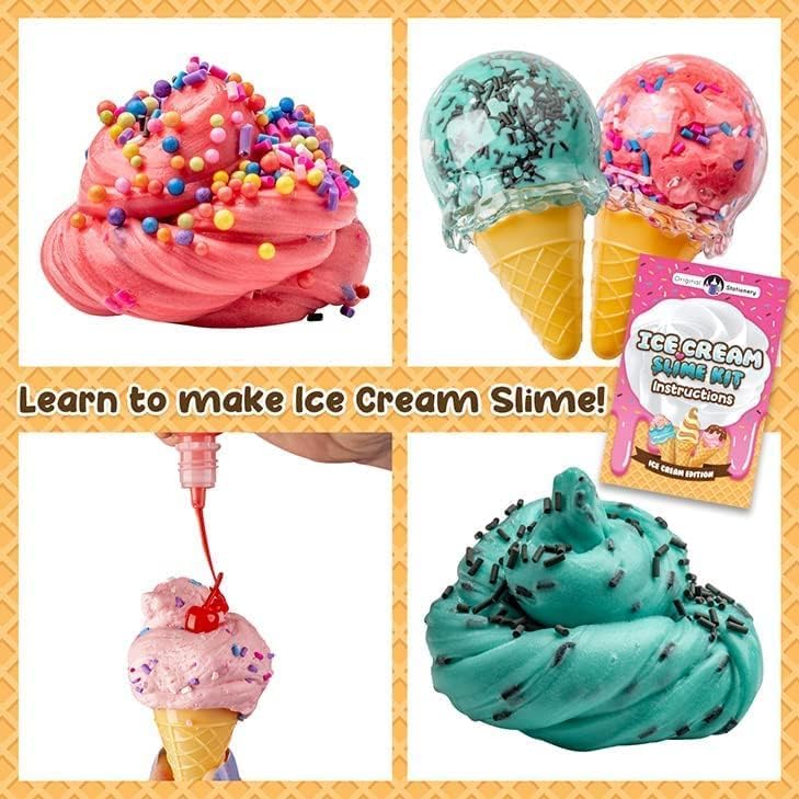 Original Stationery Ice Cream Slime Kit for Girls Toys, DIY Cherry-Scented Slime Making Set with 31 Pieces, Fun Arts and Crafts for Kids Ages 8-12, Easter and Birthday Gift