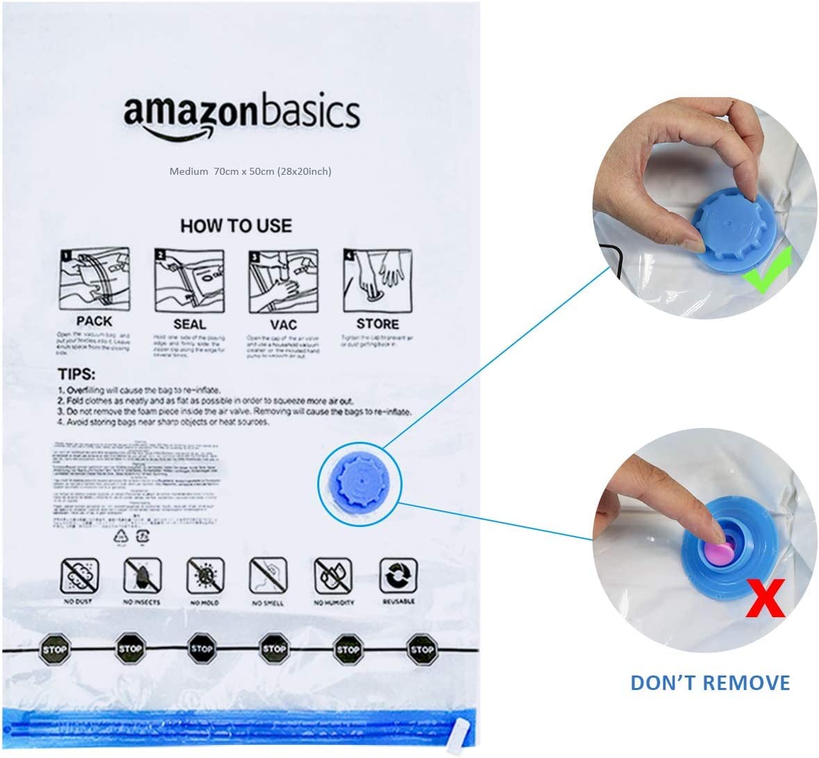 Amazon Basics Vacuum Compression Storage Bags with Hand Pump, Multiple Pack of 12 (3 Jumbo, 3 Large, 3 Medium, 3 Small)