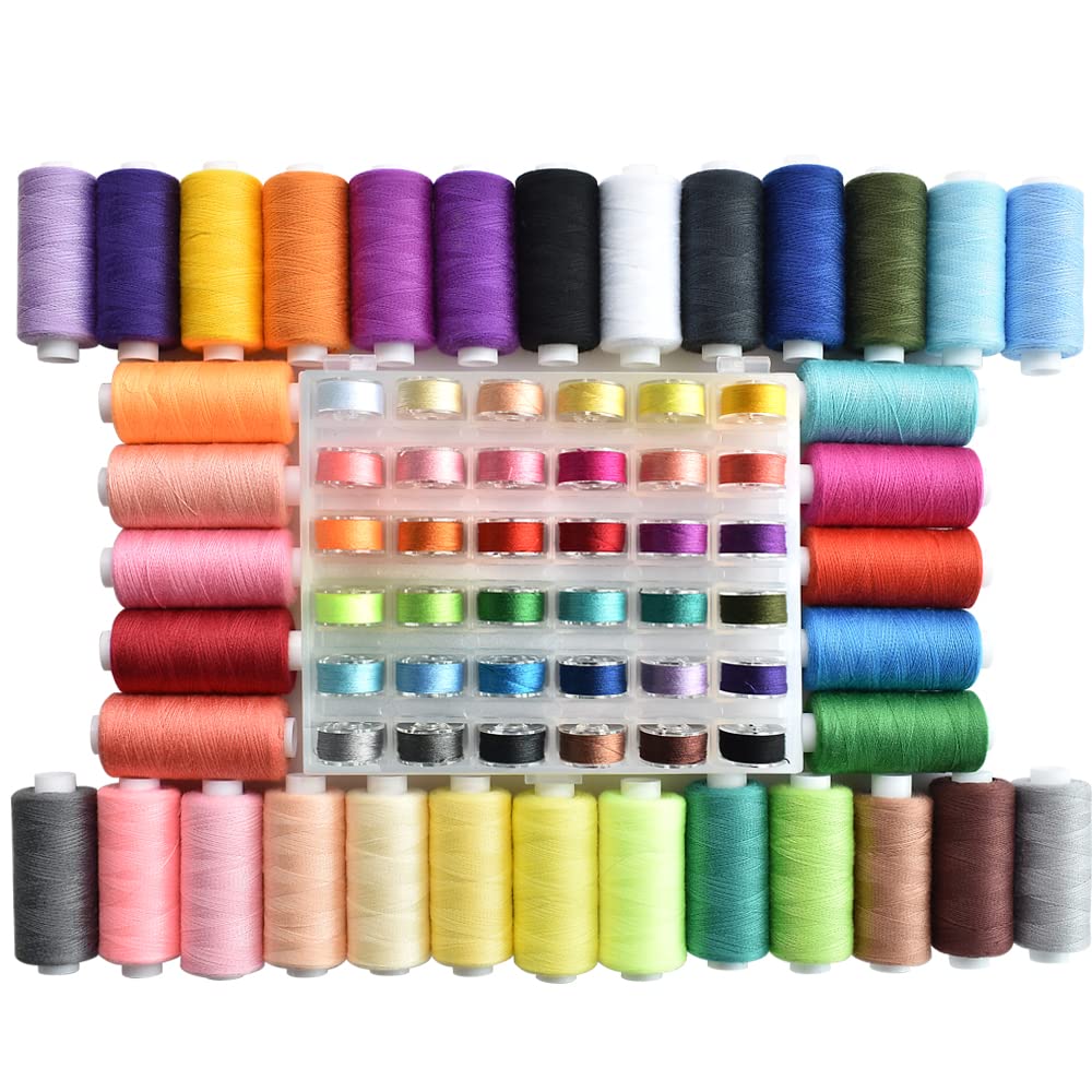 SHRJ 72Pcs Bobbins Sewing Threads Kit, 36 Colors 400 Yards per Polyester Thread Spools Prewound Bobbin with Case for Hand Machine Sewing, Emergency and Travel, DIY and Home