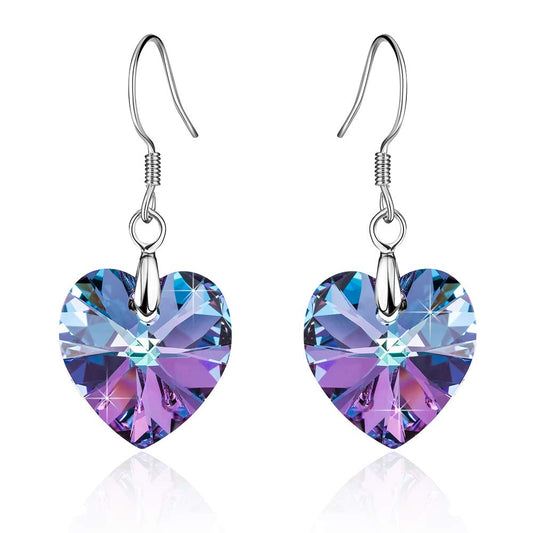 Austrian Crystal Heart Drop Dangle Earrings for Women 925 Sterling Silver Hook Hypoallergenic Earring (Vitrail Light)