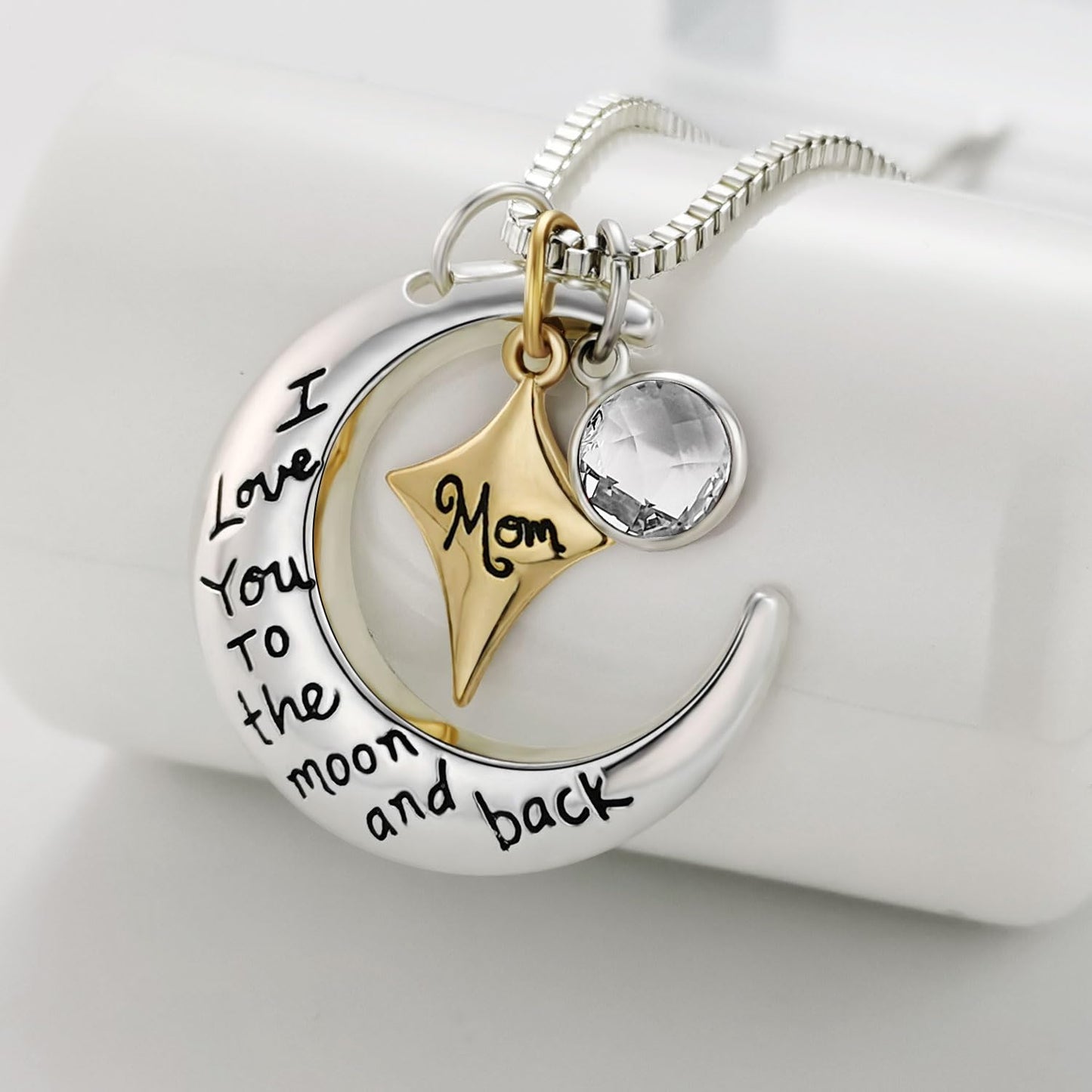 POWER WING Mom Necklaces for Women I Love You to The Moon and Back April Birthstone Necklace Birthday Gifts for Mom Mothers Day Gifts for Women