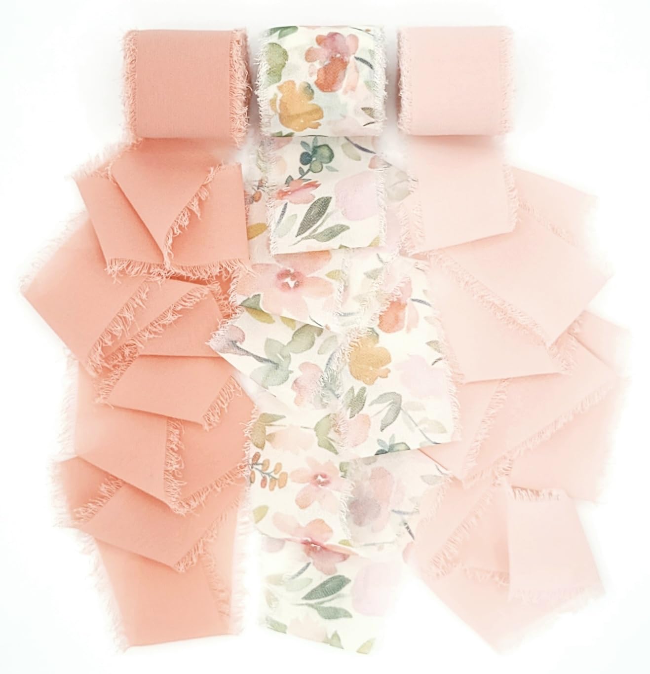 and Things Fringe Chiffon Ribbon 3 Rolls, 1.5 in X 6 yds, 18 yds Total, for Wedding Invitations, Bridal Bouquets, Gift Wrapping, Floral Arrangements, Crafts, (Soft Nude, Deep Nude, Floral)