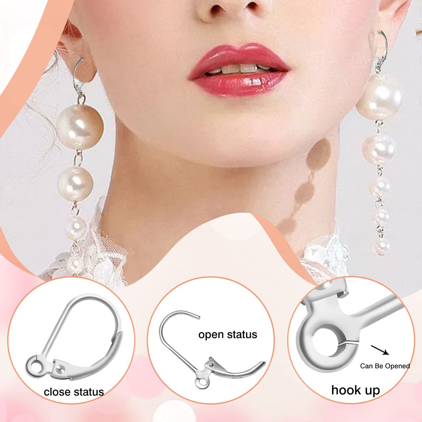 TOAOB 8pcs 925 Sterling Silver Leverback French Earring Hooks Hypoallergenic Dangle Earwire Findings 16x9mm with Jump Rings for Jewelry Making
