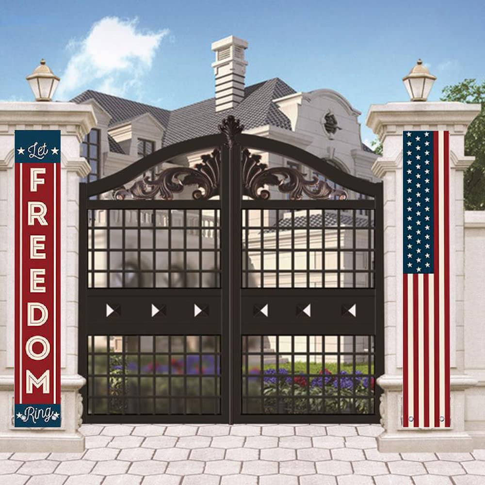 4th of July Decorations Outdoor Patriotic Memorial Day Decor, Independence Veterans Labor Day Hanging American Flag and Banner Wreath, Stars and Stripes Porch Sign Party Supplies - Red White Blue 2026