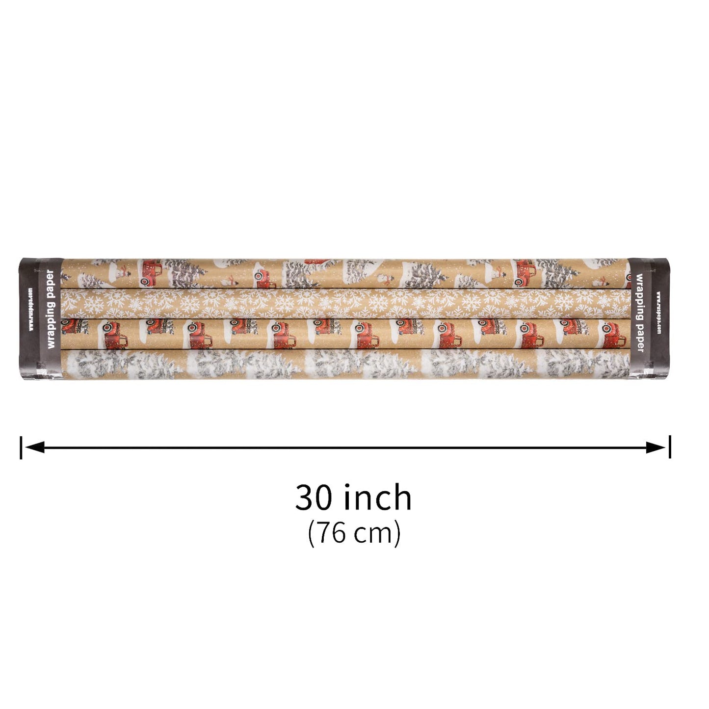 Christmas Wrapping Paper, Kraft Paper - Snowflake, Snowman, Red Truck and Christmas Tree - 4 Rolls - 30 inches x 10 feet per Roll