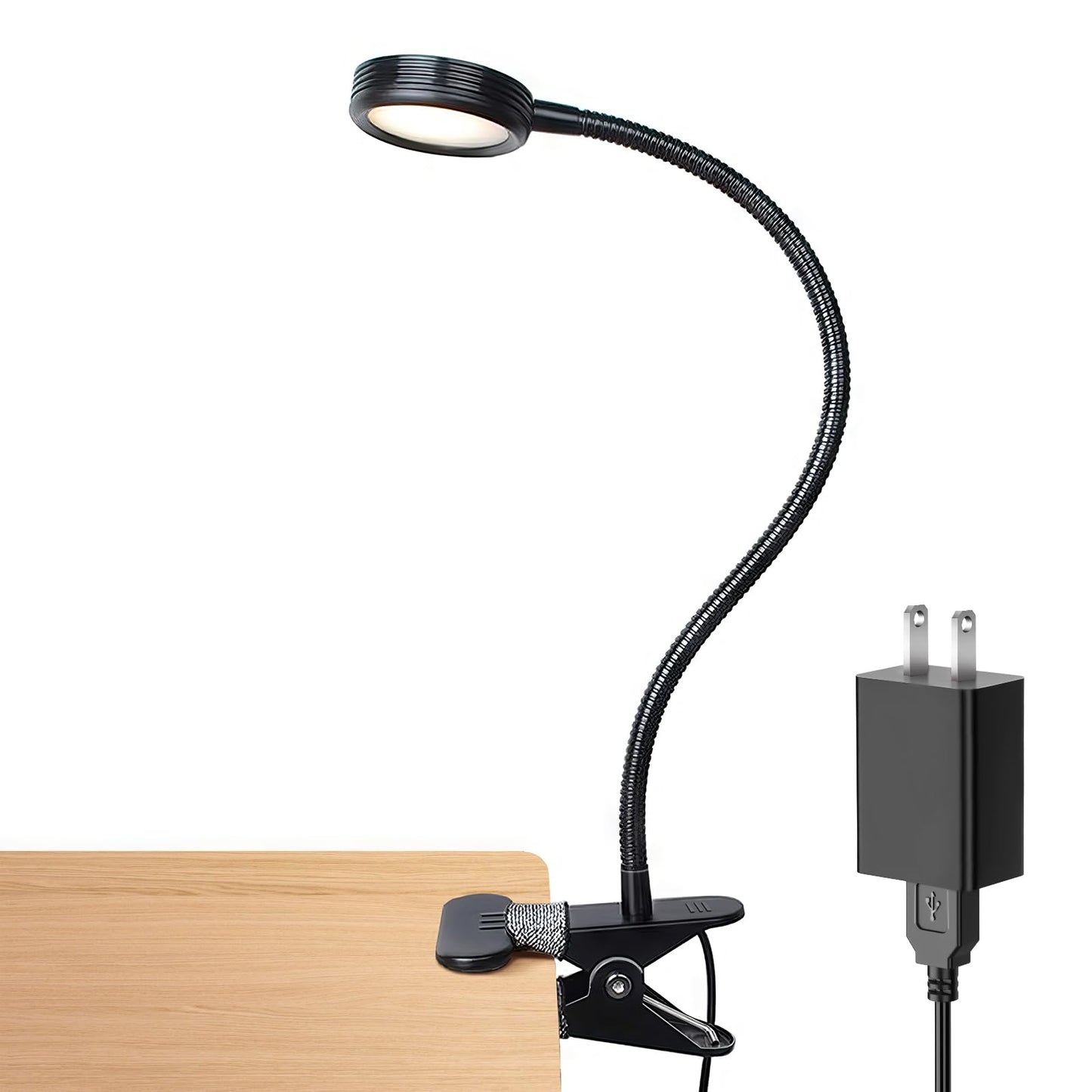 LEPOWER Clip on Light/Reading Lights/Book Lights/Desk Lamp Color Changeable/Night Light Clip on for Desk, Bed Headboard and Computers, Adapter Included (Black)