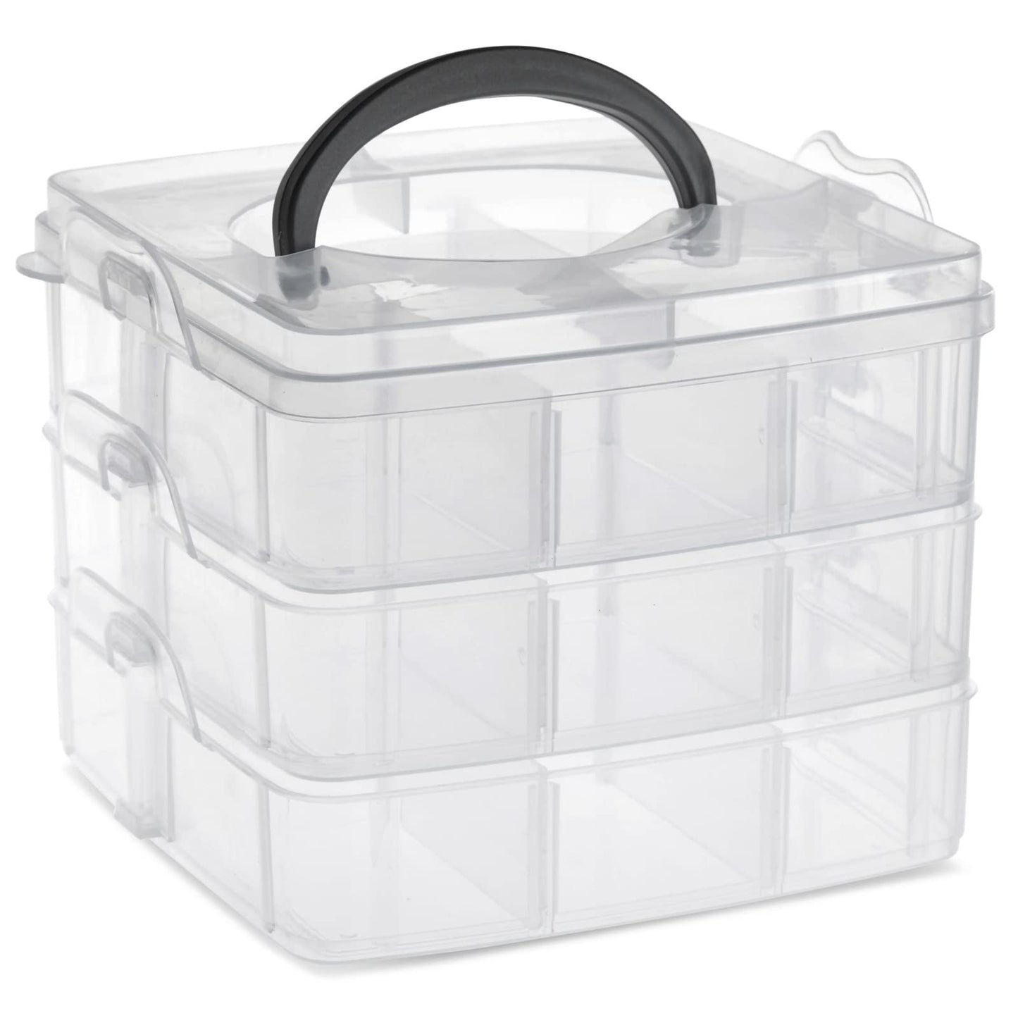 Juvale 3 Tier Stackable Storage Containers with Adjustable Compartments for Beads, Sewing Accessories, Arts and Crafts Supplies (6 x 6 x 5 In)